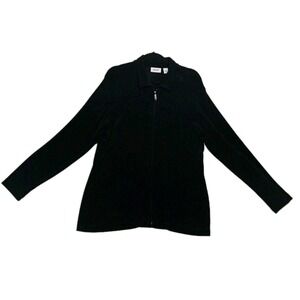 Chicos Travelers Jacket Sz 2 / US 12 Large Black Zip Up Blazer Business Casual